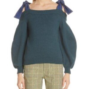 Adeam Denim Tie Off the Shoulder Sweater